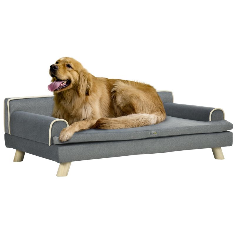 Grey Pet Lounger: Large Dog Sofa with Water-Resistant Fabric & Wooden Legs