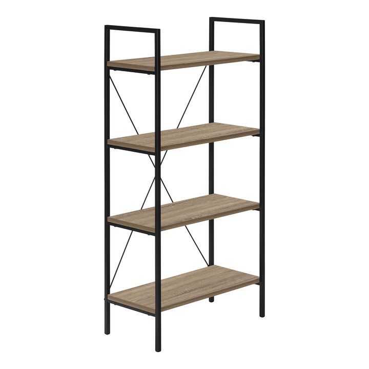 Monarch Specialties I 7800 Bookshelf, Bookcase, 4 Tier, 48"H, Office, Bedroom, Metal, Laminate, Brown, Black, Contemporary, Modern