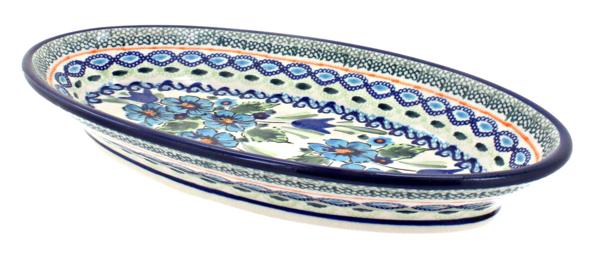 Blue Rose Polish Pottery Evergreen Small Oval Platter