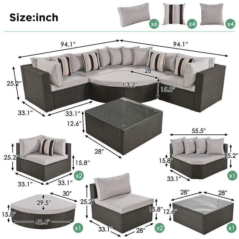 Merax 7-piece Outdoor Wicker Sofa Set with Table