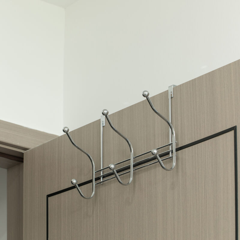 Chrome 6 Hook Hanger Organizer, Hang Over The Door Kitchen Vanity Towel Hook, Entryway Coat Rack