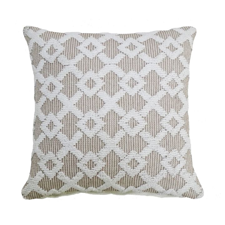 20" White and Beige Geometric Accent Throw Pillow
