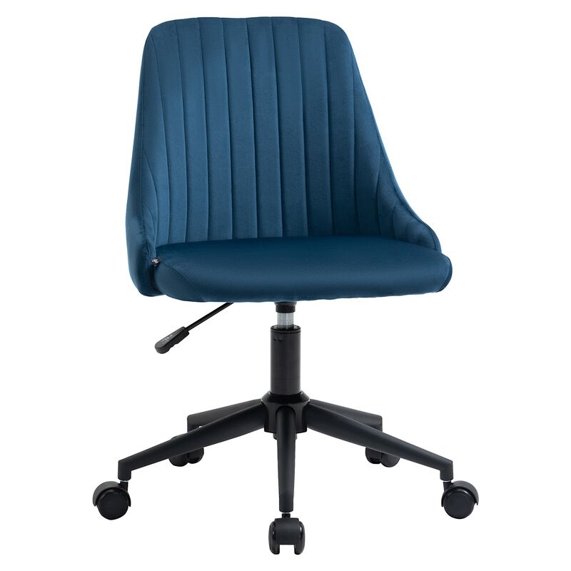 Blue Office Comfort: Velvet Swivel Mid-Back Chair with Scallop Shape