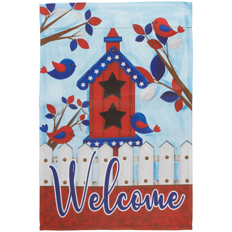 Patriotic Birds and Birdhouse "Welcome" Outdoor Garden Flag - 18" x 12.5"