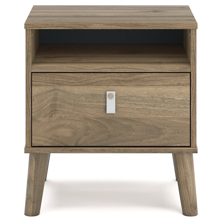 Luna 22 Inch Wood Nightstand, 1 Shelf, 1 Drawer, Rich Light Brown Finish-Benzara