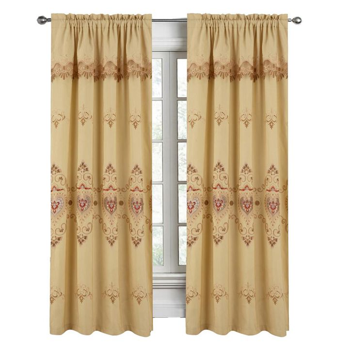 RT Designers Collection Bonnie Macrame Rod Pocket Room Darkening Curtain Panels for Living Room 52" x 84" Gold