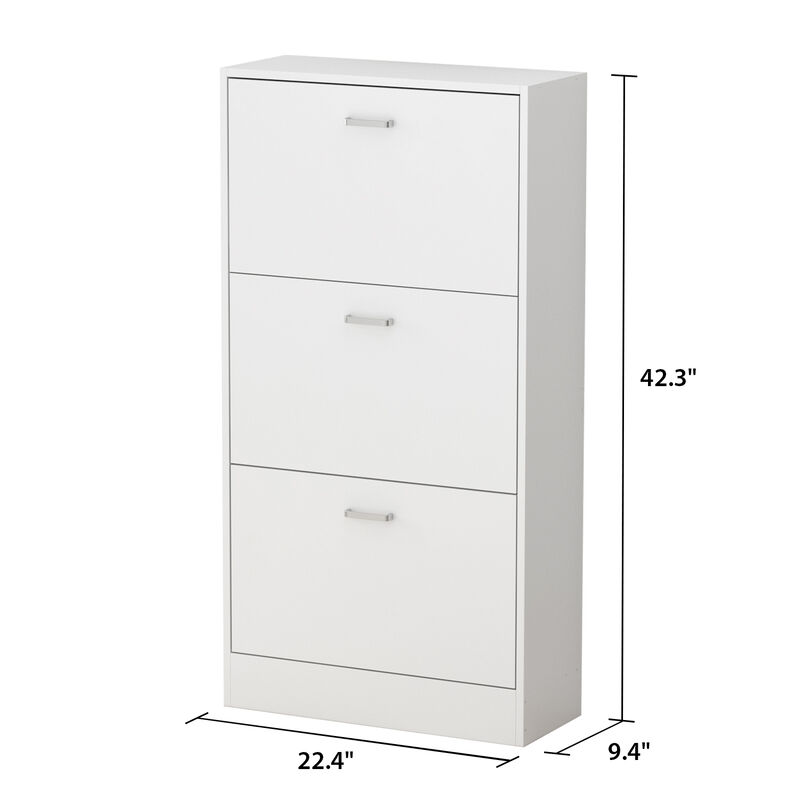 23.6 in. W x 45.5 in. H White Wood 18-Pair Wood Shoe Storage Cabinet with 6-Foldable Compartments