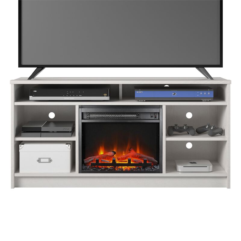 Hickory Hill 55" TV Stand with Electric Fireplace Space Heater and 6 Shelves