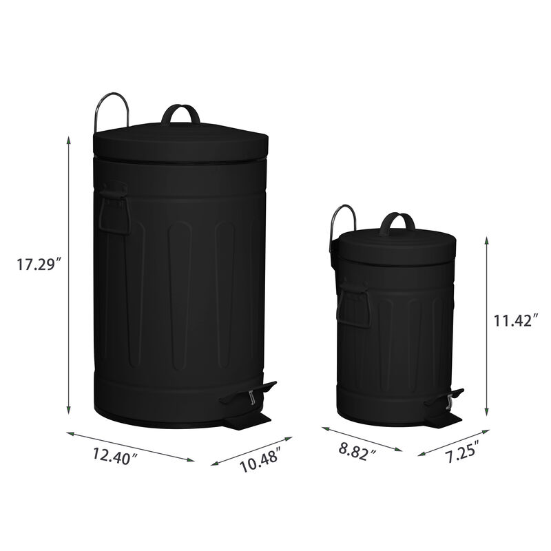 3+12 Liter New York Style Round Trash Can Combo Black