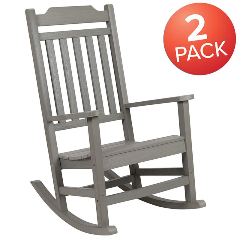 Flash Furniture Set of 2 Winston All-Weather Rocking Chair in Gray Faux Wood