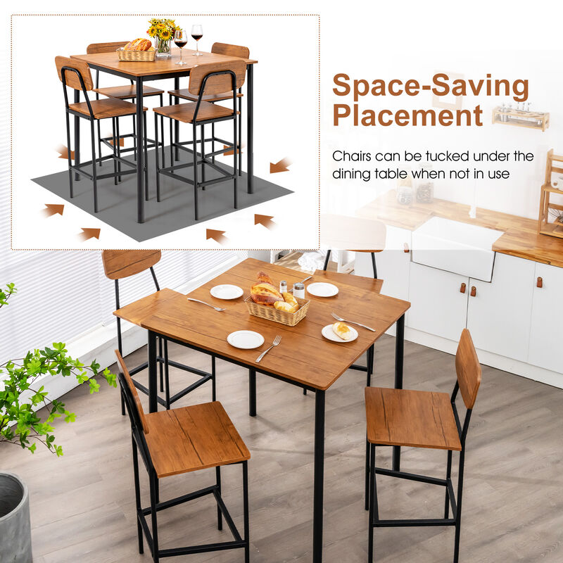 5-Piece Industrial Dining Table Set with Counter Height Table and 4 Bar Stools