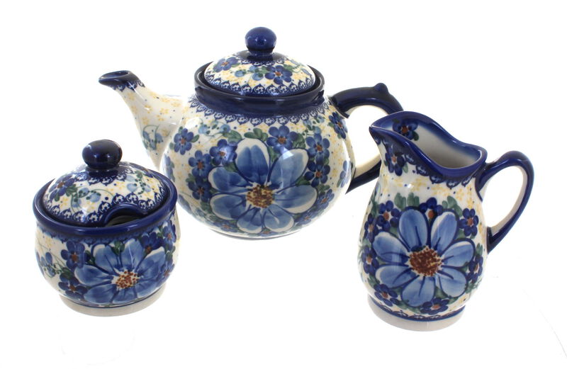 Blue Rose Polish Pottery Reindeer Delight 3 Piece Tea Set