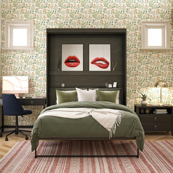 Novogratz Her Majesty Queen Size Murphy Bed with 2 Decorative Shelves