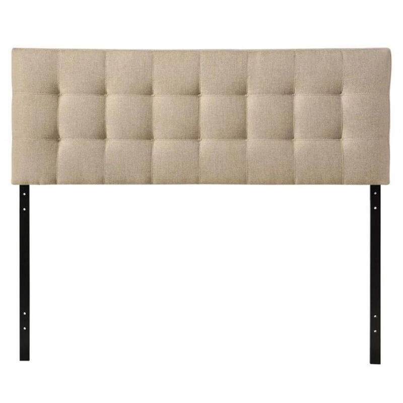 Modern Beige Tan Taupe Fabric Tufted Upholstered Headboard