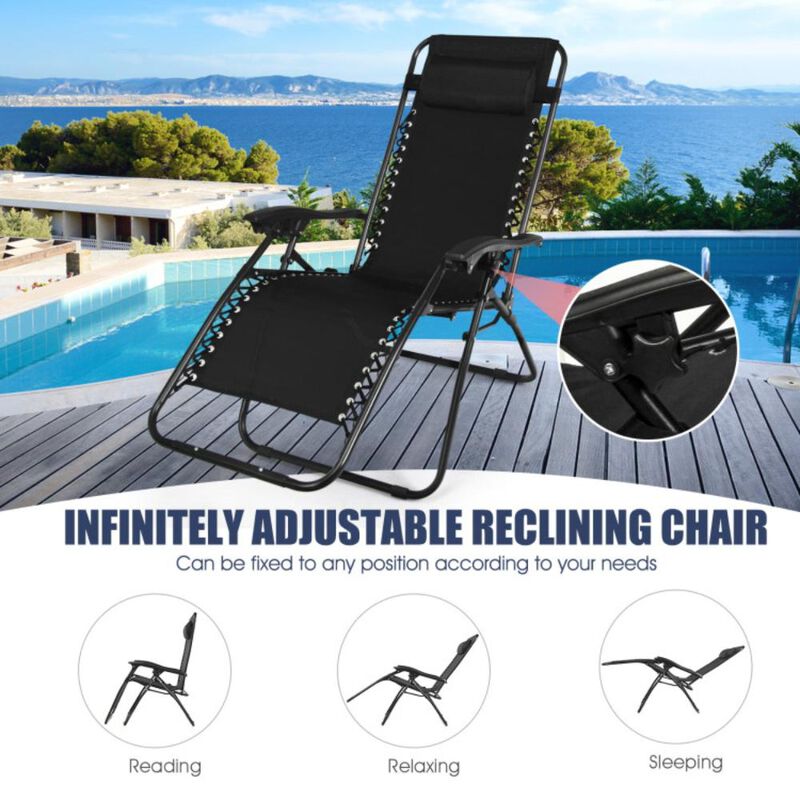 Hivvago 3 Pieces Folding Portable Zero Gravity Reclining Lounge Chairs Table Set