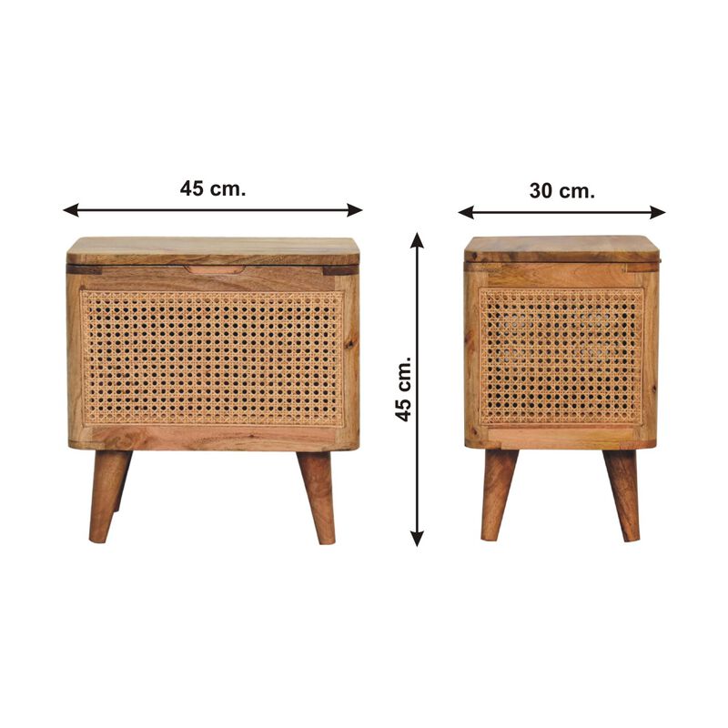 Larissa Lid-up Storage  Solid Wood Rattan Oak-ish Stool