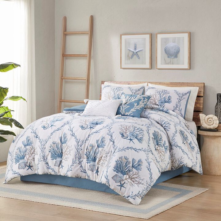 Gracie Mills Irvin Coastal 6-Piece Oversized Cotton Comforter Set with Throw Pillows