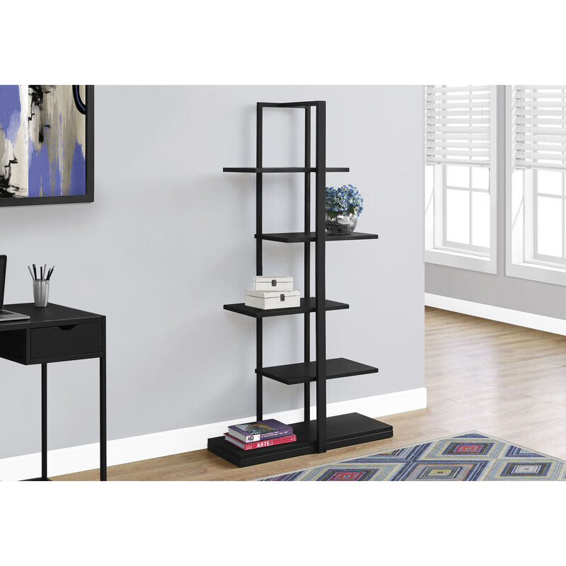 Monarch Specialties I 7231 Bookshelf, Bookcase, Etagere, 5 Tier, 60"H, Office, Bedroom, Metal, Laminate, Black, Contemporary, Modern