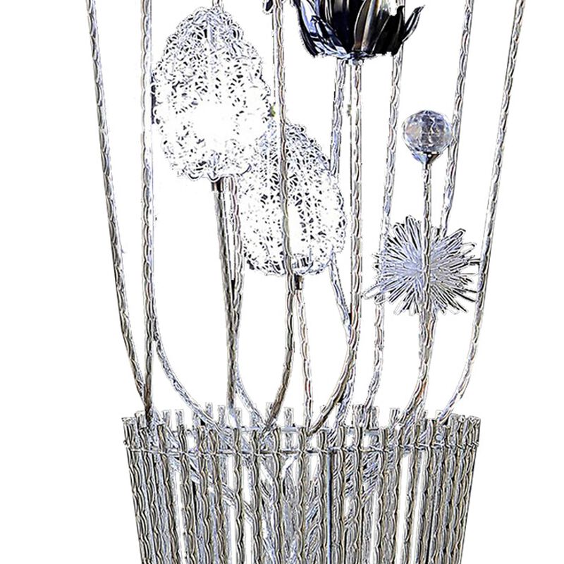 26 Inch Accent Table Lamp, Flower Vase Design, Metal, Chrome Finish - Benzara