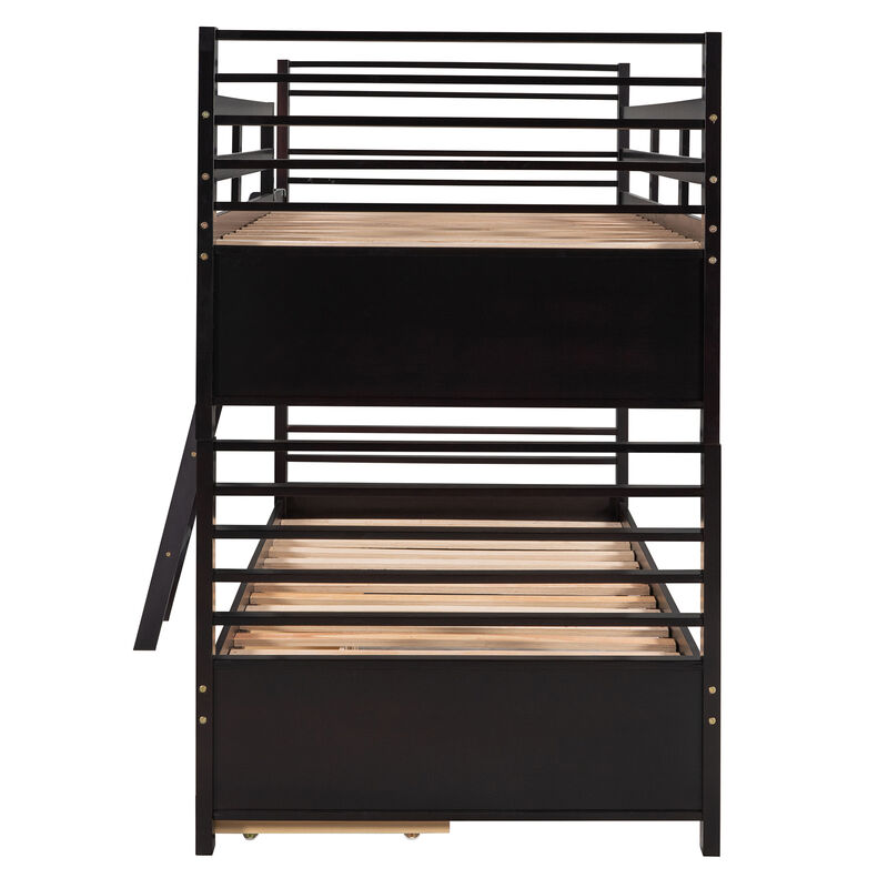 Merax Solid Wood Bunk Bed with Two Storage Drawers