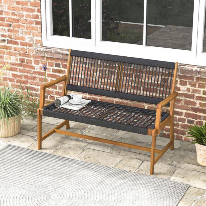 Hivvago Outdoor Acacia Wood Bench with Backrest and Armrests