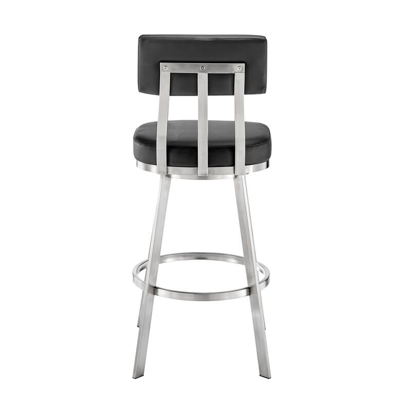 Poni 26 Inch Swivel Counter Stool Chair, Cushioned Seat, Black Faux Leather - Benzara
