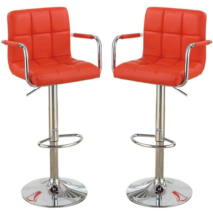 Contemporary Style Red Faux Leather Barstool Counter Height Chairs Set of 2 Adjustable Height Kitchen Island Stools