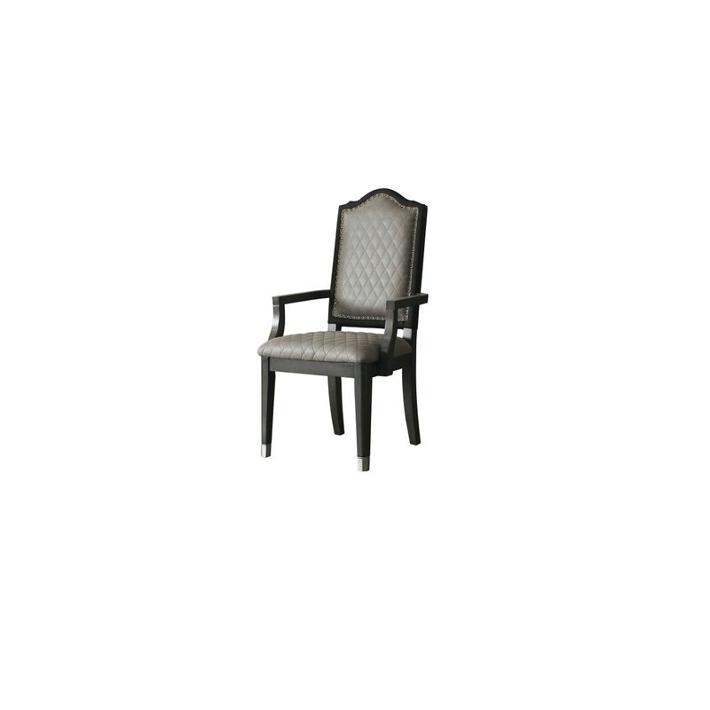 House Beatrice ARMCHAIR, Two Tone Beige Fabric & Charcoal Finish