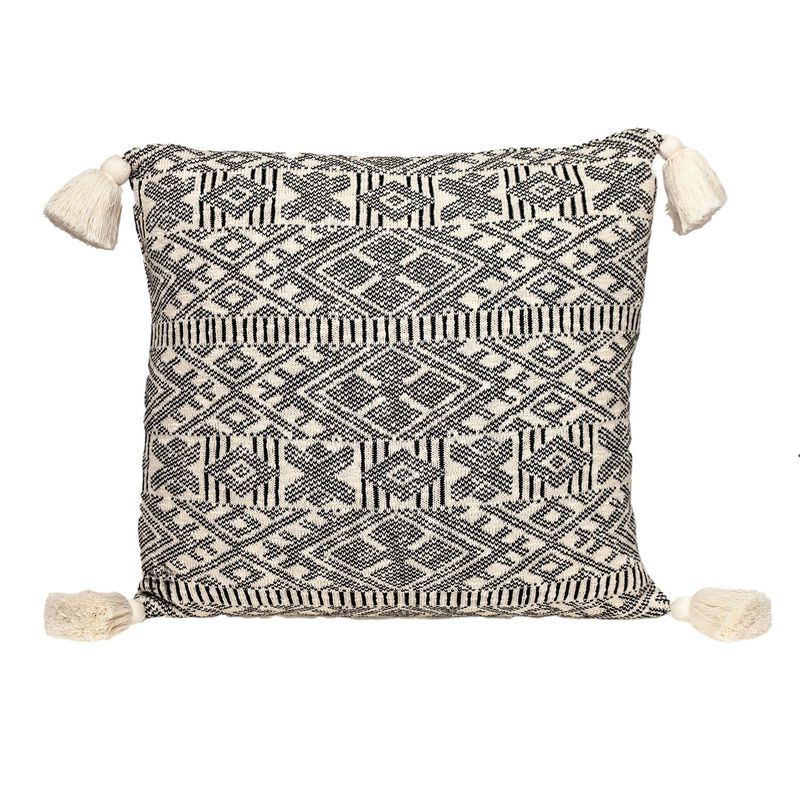 20" White and Black Knitted Pattern Square Throw Pillow