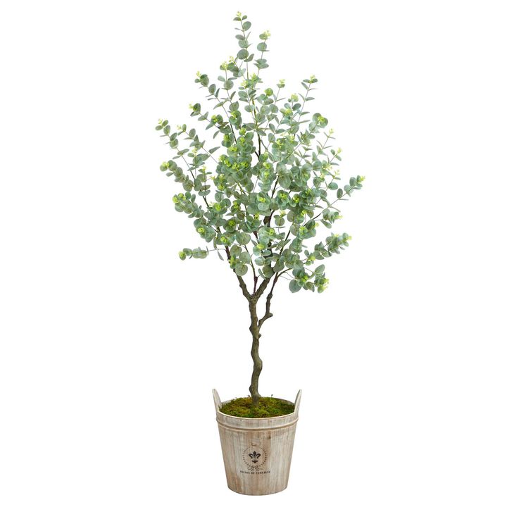 Nearly Natural 5-ft Eucalyptus Artificial Tree in Farmhouse Planter