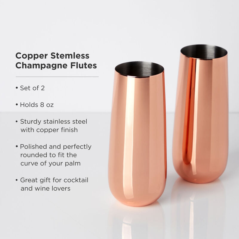 Stainless Steel Stemless Champagne Flutes in Copper Set of 2