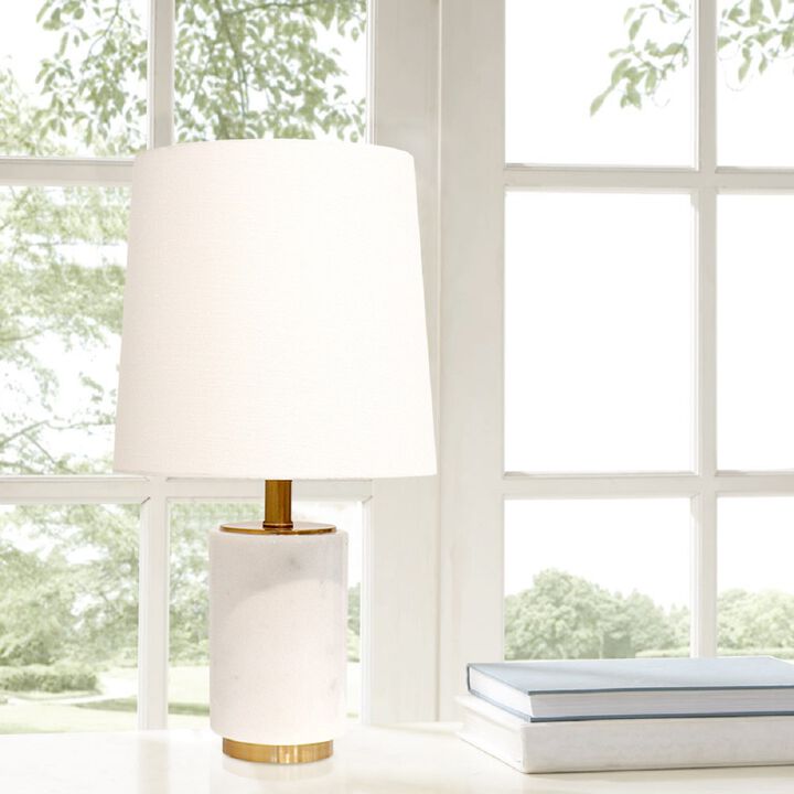 Pasargad Home Leon Marble White/Gold Table Lamp, H22"
