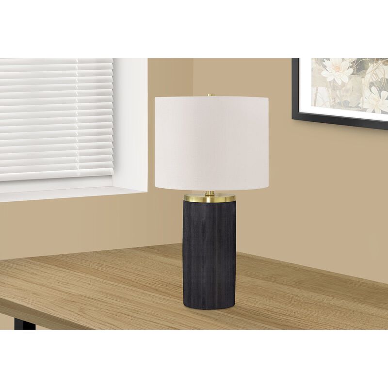 Monarch Specialties I 9710 - Lighting, 24"H, Table Lamp, Black Concrete, Ivory / Cream Shade, Modern