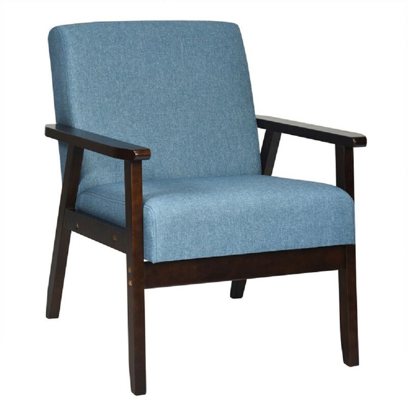 Solid Rubber Wood Fabric Accent Armchair