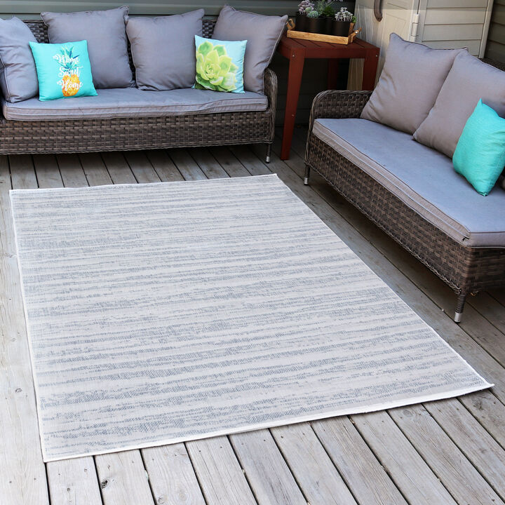 Sunnydaze Artistic Storms Outdoor Area Rug - Iced Silver - 5 ft x 7 ft