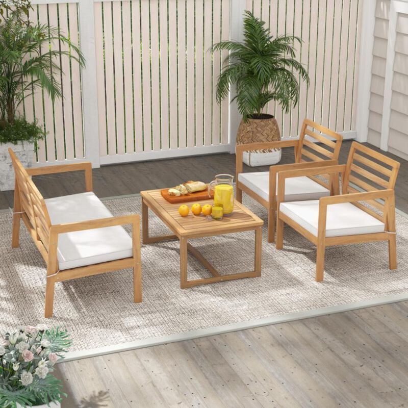 Hivvago 4 Piece Wood Patio Conversation Set with 2 Armchairs and Coffee Table