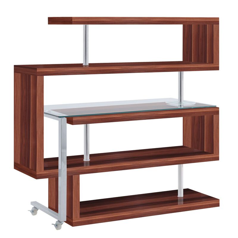 Raceloma Writing Desk w/Shelf, Clear Glass, Walnut & Chrome Finish 93183