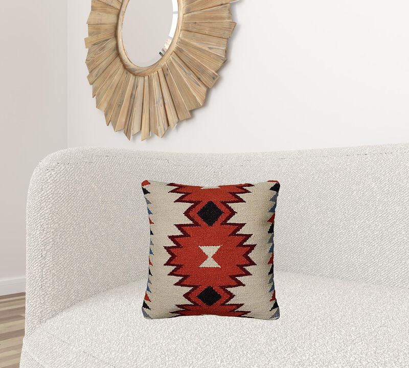 Homezia Ivory Orange Kilim Down Filled Throw Pillow