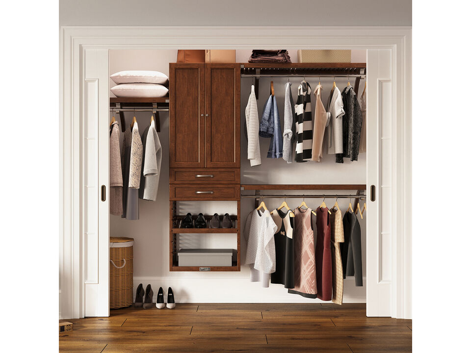 Solid Wood Walk-In Closet Organizer with 2 Shaker Style Drawers and Solid Wood Doors
