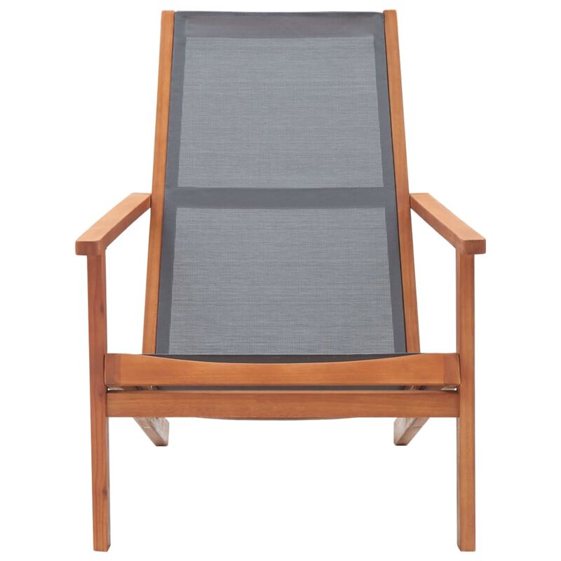 vidaXL Outdoor Lounge Chair - Gray Solid Eucalyptus Wood and Breathable Textilene Fabric - Durable Patio/Garden Furniture with Natural Oil Finish, Easy Assembly and Maintenance - 25.2"x36.2"x32.7"...
