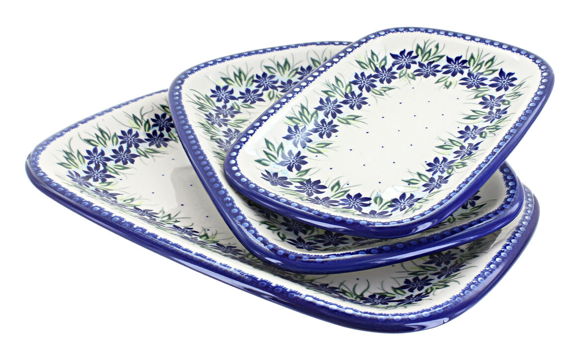 Blue Rose Polish Pottery Misty 3 Piece Rectangular Serving Set