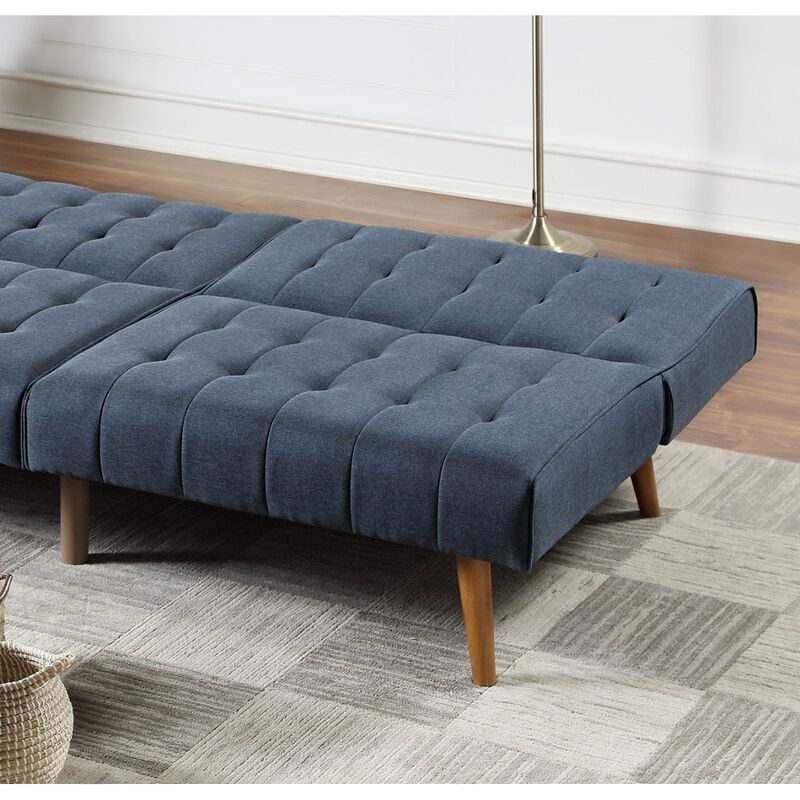 Navy Color Modern Convertible Sofa 1 Piece Set Couch Polyfiber Plush Tufted Cushion Sofa Wooden Legs