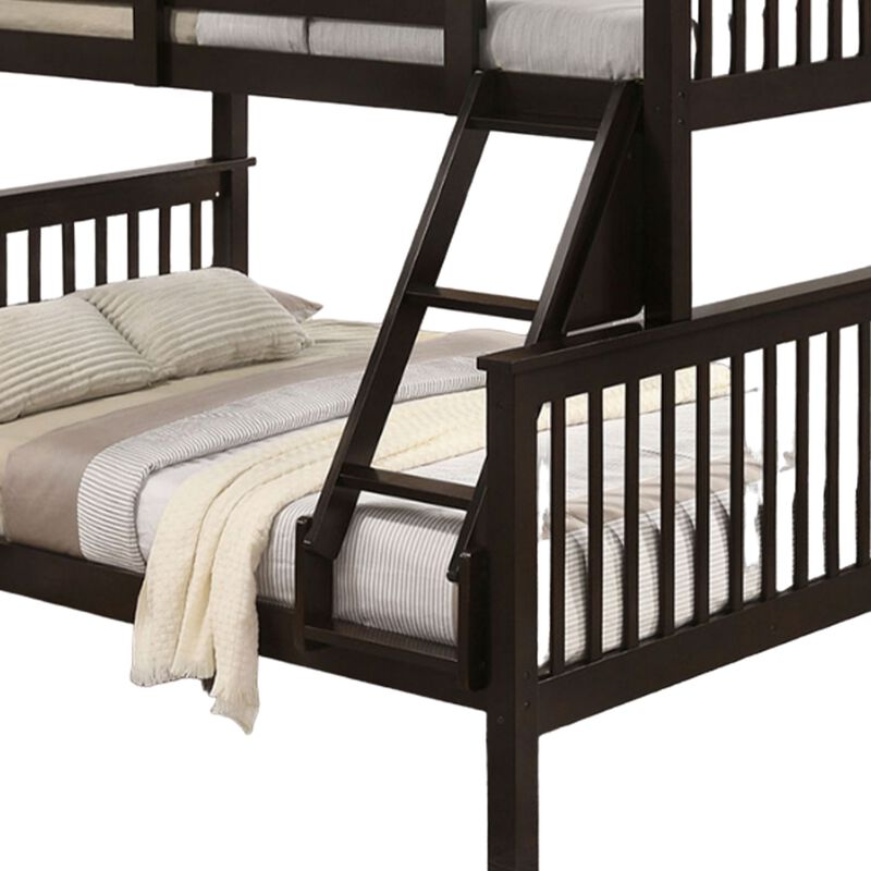 Bruke Twin/Full Bunk Bed with Ladder, Slatted Cherry Brown Solid Hardwood