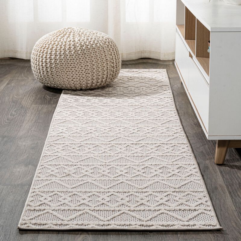 Aylan High-Low Pile Knotted Trellis Geometric Indoor/Outdoor Area Rug