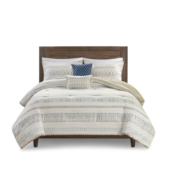 Gracie Mills Penny Southwest-Inspired 5 Piece Seersucker Comforter Set with Decorative Pillows