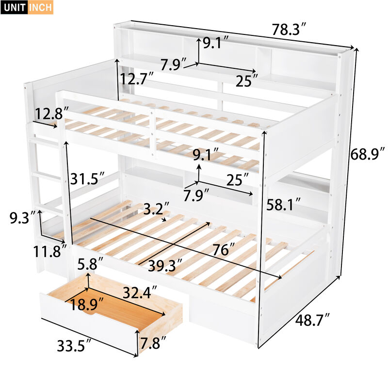 Merax Modern Bunk Bed with Built-in Shelves