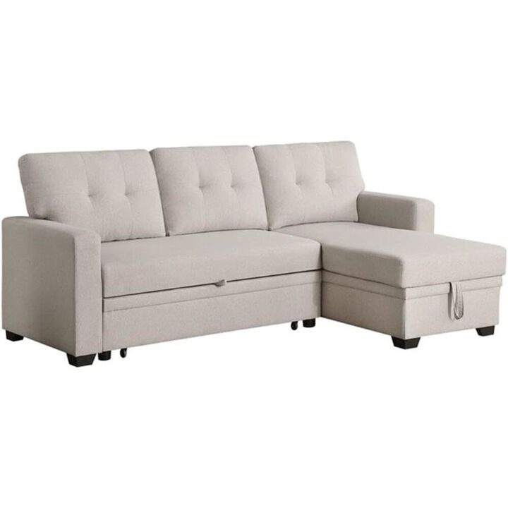 CP HomeDecor Devion Furniture Polyester Fabric Reversible Sleeper Sectional Sofa-Beige