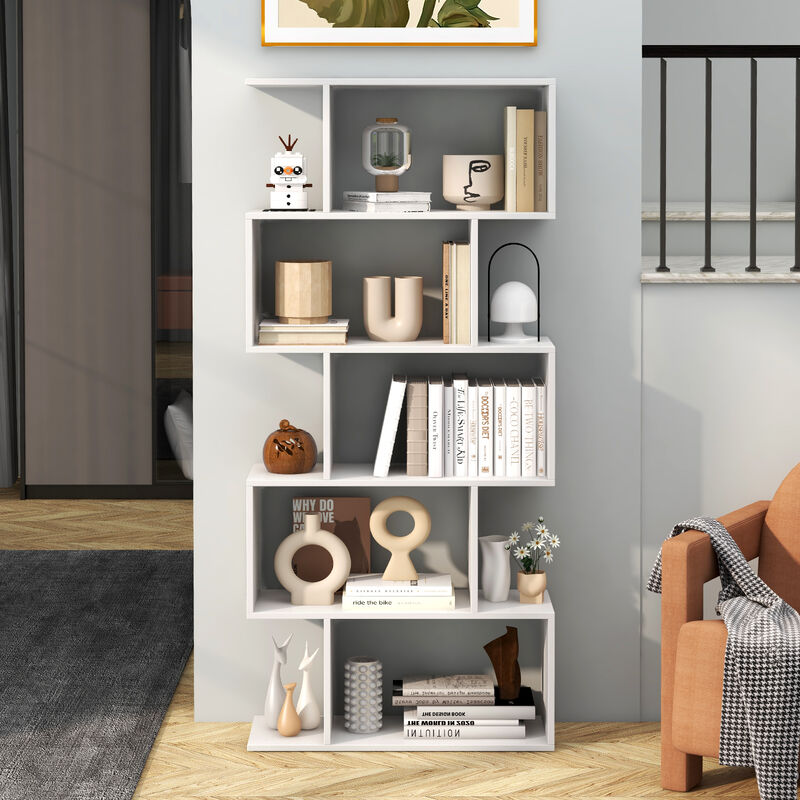 5-Tier Bookshelf with Anti-Toppling Device for Living Room Home Office