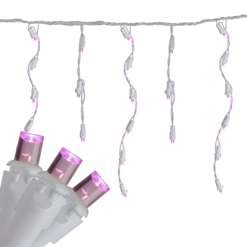 Set of 70 Pink LED Wide Angle Icicle Christmas Lights - 6ft White Wire