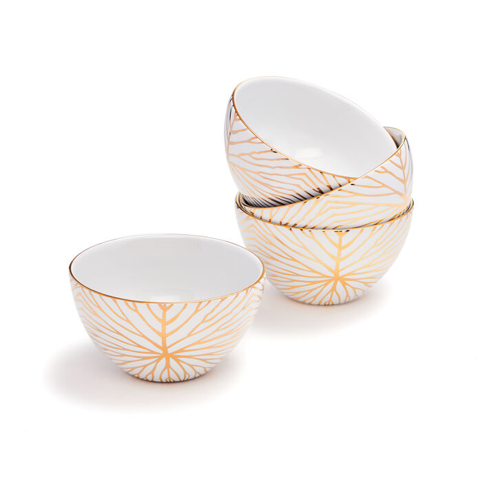 Talianna Lily Pad Bowls, White & Gold, Set of 4